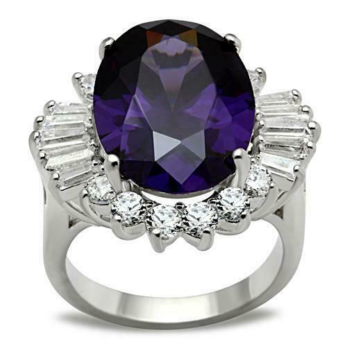 Jewellery Kingdom Ladies Amethyst Sterling Silver Oval Baguettes Cocktail Dress Ring (Purple) - Jewelry Rings - British D'sire