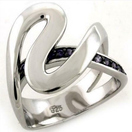 Jewellery Kingdom Ladies Amethyst Swirl Sterling Silver CZ Comfort Contemporary Ring (Purple) - Jewelry Rings - British D'sire