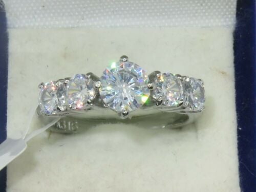 Jewellery Kingdom Ladies Anniversary Cubic Zirconia Eternity Stainless Steel 5 Stone Sparkling Ring (Silver) Secondary image