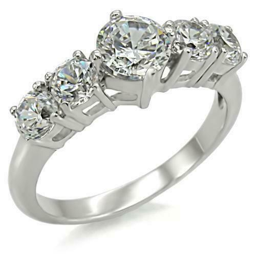 Jewellery Kingdom Ladies Anniversary Cubic Zirconia Eternity Stainless Steel 5 Stone Sparkling Ring (Silver) - Jewelry Rings - British D'sire Main image