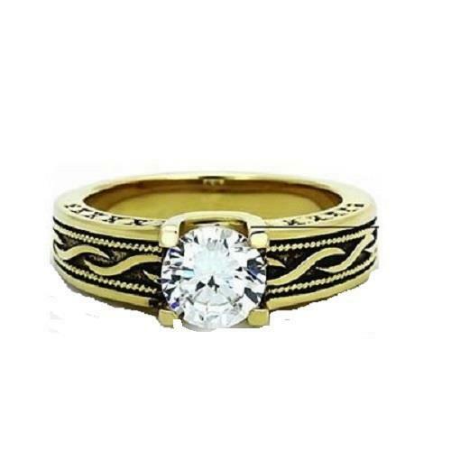 Jewellery Kingdom Ladies Antiqued Solitaire 1.30K Stainless Steel Ring (Gold) - Rings - British D'sire Main image