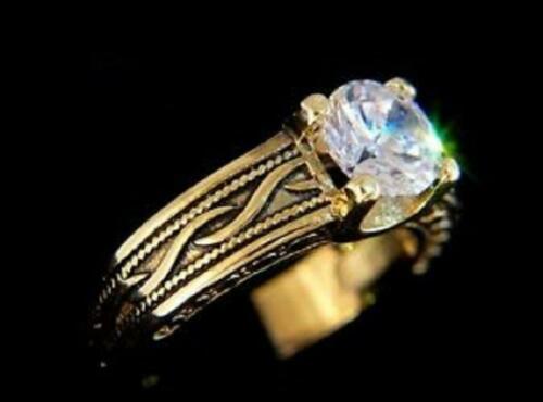 Jewellery Kingdom Ladies Antiqued Solitaire 1.30K Stainless Steel Ring (Gold) - Rings - British D'sire