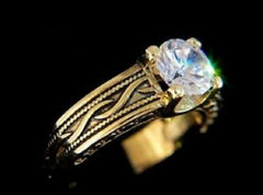Jewellery Kingdom Ladies Antiqued Solitaire 1.30K Stainless Steel Ring (Gold) - Rings - British D'sire