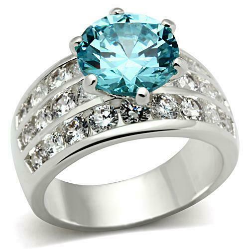 Jewellery Kingdom Ladies Aquamarine Cz Blue Sterling Silver Channel Set 8 Carat Ring - Jewelry Rings - British D'sire
