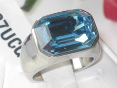 Jewellery Kingdom Ladies Aquamarine Emerald Cocktail Stainless Steel Chunky Ring (Blue) - Jewelry Rings - British D'sire