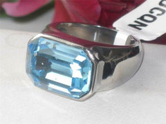 Jewellery Kingdom Ladies Aquamarine Emerald Cocktail Stainless Steel Chunky Ring (Blue) - Jewelry Rings - British D'sire