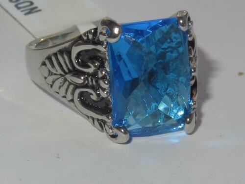 Jewellery Kingdom Ladies Aquamarine Emerald Cut Cz Blue Stainless Steel Silver Cocktail Ring - Jewelry Rings - British D'sire Main image