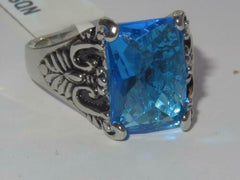 Jewellery Kingdom Ladies Aquamarine Emerald Cut Cz Blue Stainless Steel Silver Cocktail Ring - Jewelry Rings - British D'sire