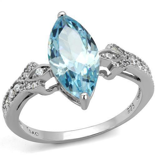 Jewellery Kingdom Ladies Aquamarine Marquise Cut 2 Carat Solitaire Accents Ring (Sterling Silver) Secondary image