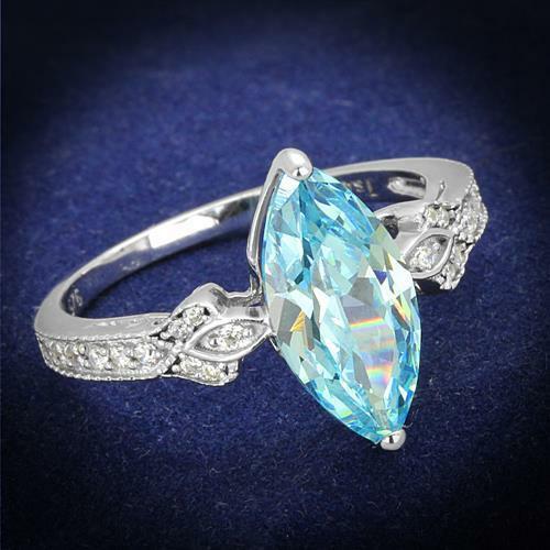 Jewellery Kingdom Ladies Aquamarine Marquise Cut 2 Carat Solitaire Accents Ring (Sterling Silver) - Jewelry Rings - British D'sire