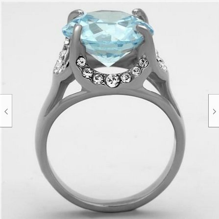 Jewellery Kingdom Ladies Aquamarine Stainless Steel 13 Carat Solitaire Cocktail Ring (Blue) - Rings - British D'sire