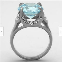 Jewellery Kingdom Ladies Aquamarine Stainless Steel 13 Carat Solitaire Cocktail Ring (Blue) - Rings - British D'sire