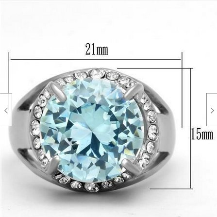 Jewellery Kingdom Ladies Aquamarine Stainless Steel 13 Carat Solitaire Cocktail Ring (Blue) - Rings - British D'sire