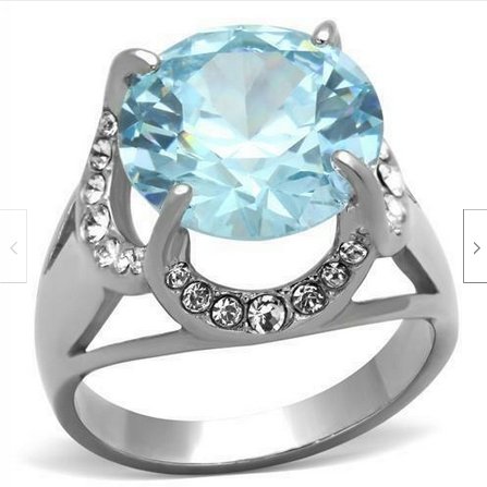 Jewellery Kingdom Ladies Aquamarine Stainless Steel 13 Carat Solitaire Cocktail Ring (Blue) - Rings - British D'sire