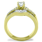Jewellery Kingdom Ladies Art Deco Baguettes Solitaire 18kt Steel No Tarnish Ring (Gold) - Jewelry Rings - British D'sire
