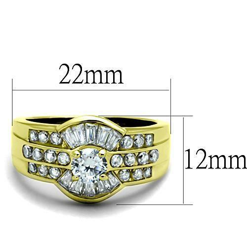 Jewellery Kingdom Ladies Art Deco Baguettes Solitaire 18kt Steel No Tarnish Ring (Gold) - Jewelry Rings - British D'sire