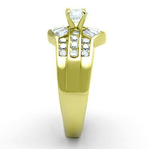 Jewellery Kingdom Ladies Art Deco Baguettes Solitaire 18kt Steel No Tarnish Ring (Gold) - Jewelry Rings - British D'sire