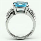 Jewellery Kingdom Ladies Asscher Aquamarine Cubic Zirconia Silver Stainless Steel Cocktail Ring (Blue) - Jewelry Rings - British D'sire