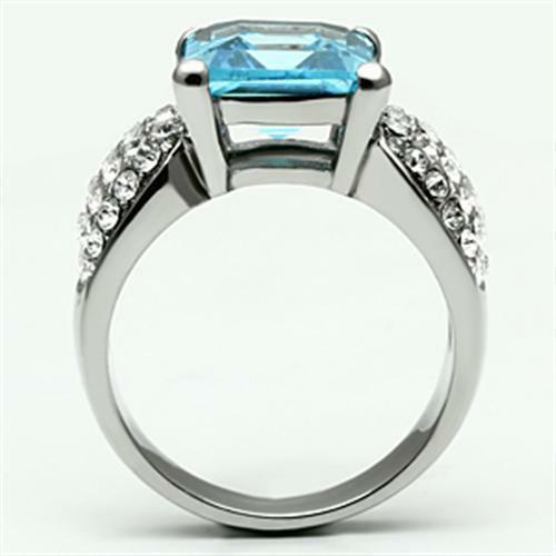 Jewellery Kingdom Ladies Asscher Aquamarine Cubic Zirconia Silver Stainless Steel Cocktail Ring (Blue) - Jewelry Rings - British D'sire