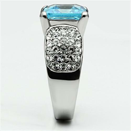Jewellery Kingdom Ladies Asscher Aquamarine Cubic Zirconia Silver Stainless Steel Cocktail Ring (Blue) - Jewelry Rings - British D'sire