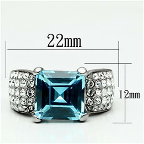 Jewellery Kingdom Ladies Asscher Aquamarine Cubic Zirconia Silver Stainless Steel Cocktail Ring (Blue) - Jewelry Rings - British D'sire
