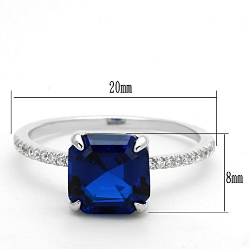 Jewellery Kingdom Ladies Asscher Cut Sapphire Blue 2K Engagement Ring (Silver) - Jewelry Rings - British D'sire