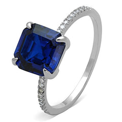 Jewellery Kingdom Ladies Asscher Cut Sapphire Blue 2K Engagement Ring (Silver) - Jewelry Rings - British D'sire