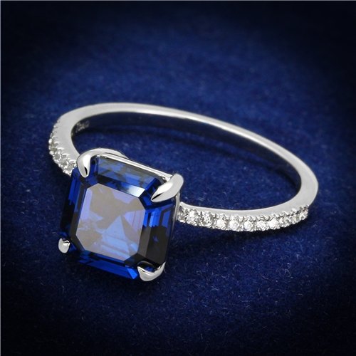 Jewellery Kingdom Ladies Asscher Cut Sapphire Blue 2K Engagement Ring (Silver) - Jewelry Rings - British D'sire