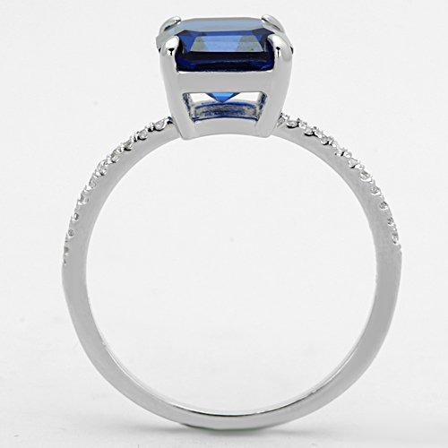 Jewellery Kingdom Ladies Asscher Cut Sapphire Blue 2K Engagement Ring (Silver) - Jewelry Rings - British D'sire