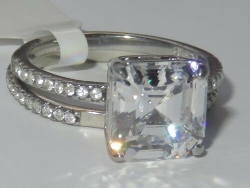 Jewellery Kingdom Ladies Asscher Set Engagement Wedding Band Cz Stainless Steel Ring (Silver) - Jewelry Rings - British D'sire Main image