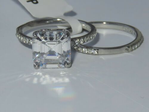 Jewellery Kingdom Ladies Asscher Set Engagement Wedding Band Cz Stainless Steel Ring (Silver) Secondary image