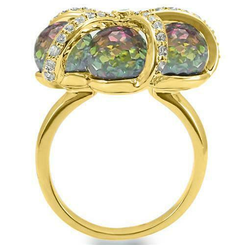 Jewellery Kingdom Ladies Aurora Borealis Statement Cocktail Ring (Gold) - Rings - British D'sire Main image