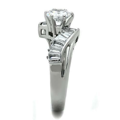 Jewellery Kingdom Ladies Baguettes Solitaire 3 Carat Swirl Stainless Steel Silver Ring Secondary image