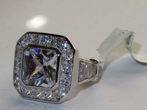 Jewellery Kingdom Ladies Baguettes Emerald Radiant Cut Sparkling Bezel Rhodium Ring (Silver) - Rings - British D'sire