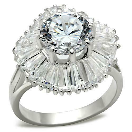 Jewellery Kingdom Ladies Baguettes Solitaire Sterling Silver 6 Carat Cocktail Ring (Silver) - Jewelry Rings - British D'sire Main image