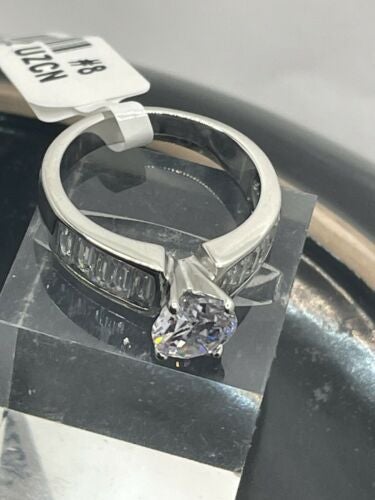 Jewellery Kingdom Ladies Baguettes Sparkling Solitaire Stainless Steel 3 Carat Ring (Silver) - Jewelry Rings - British D'sire