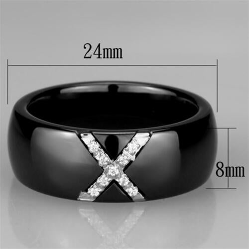 Jewellery Kingdom Ladies Band 10mm Ceramic Stainless Steel Cz Chunky Cross Shiney Ring (Black) Secondary image