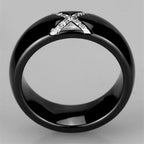 Jewellery Kingdom Ladies Band 10mm Ceramic Stainless Steel Cz Chunky Cross Shiney Ring (Black) - Jewelry Rings - British D'sire