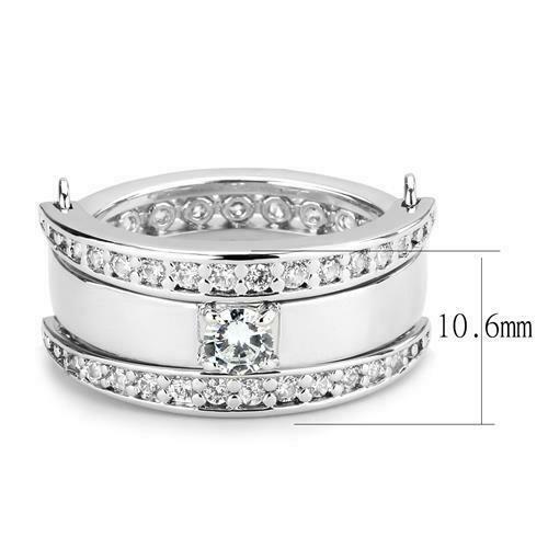 Jewellery Kingdom Ladies Band 10mm Reversible Hinged Cubic Zirconia Three Row Princess Eternity Ring (Silver) Secondary image