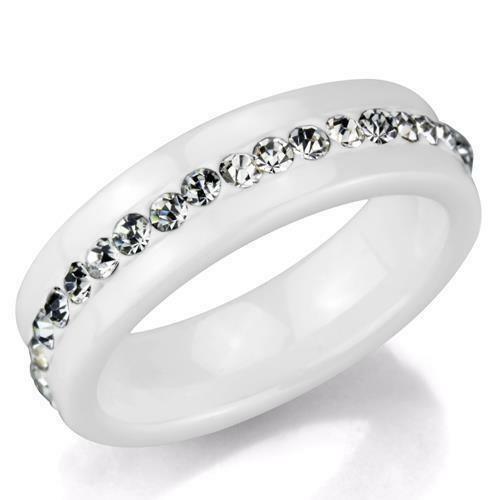 Jewellery Kingdom Ladies Band 6mm Ceramic Full Eternity Stainless Steel Ring (White) - Jewelry Rings - British D'sire Main image