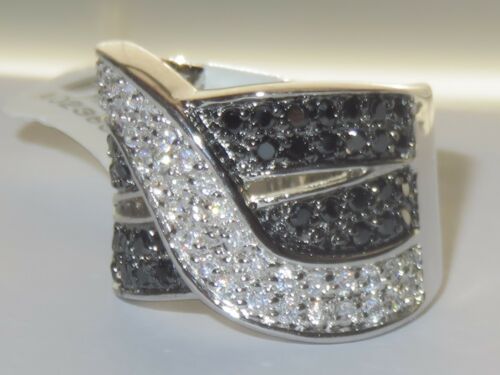 Jewellery Kingdom Ladies Band Black Sterling Silver Crossover Wide Cz Stamped Ring (Silver) Secondary image