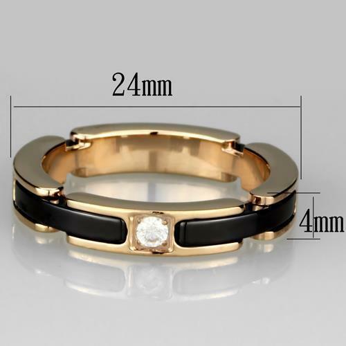 Jewellery Kingdom Ladies Band Ceramic Cubic zirconia Solitaire Steel 14CT Ring (Rose Gold & Black) - Jewelry Rings - British D'sire