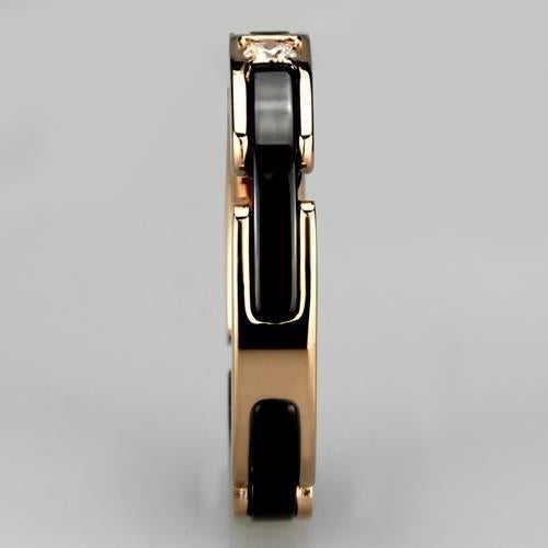 Jewellery Kingdom Ladies Band Ceramic Cubic zirconia Solitaire Steel 14CT Ring (Rose Gold & Black) - Jewelry Rings - British D'sire