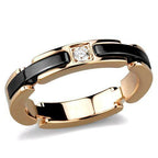 Jewellery Kingdom Ladies Band Ceramic Cubic zirconia Solitaire Steel 14CT Ring (Rose Gold & Black) - Jewelry Rings - British D'sire