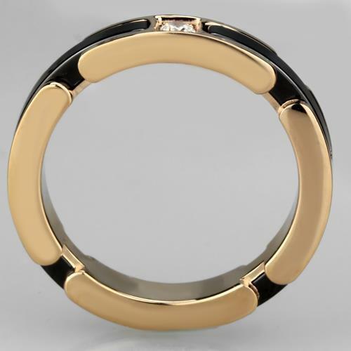 Jewellery Kingdom Ladies Band Ceramic Cubic zirconia Solitaire Steel 14CT Ring (Rose Gold & Black) - Jewelry Rings - British D'sire
