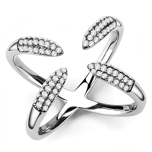 Jewellery Kingdom Ladies Band Claw Open Stainless Steel Pave Sparkling Unique Ring (Silver) - Jewelry Rings - British D'sire