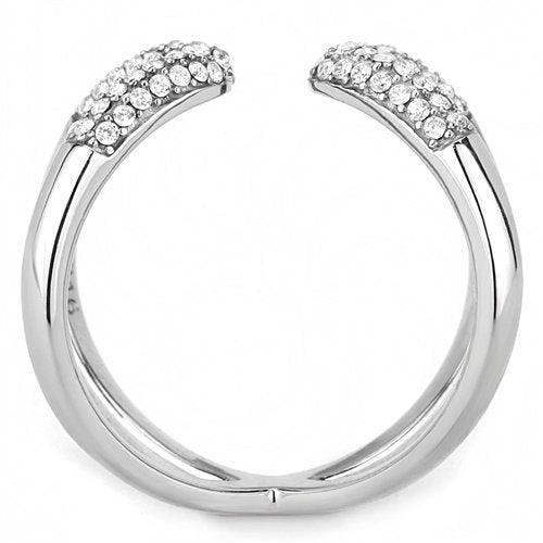 Jewellery Kingdom Ladies Band Claw Open Stainless Steel Pave Sparkling Unique Ring (Silver) - Jewelry Rings - British D'sire
