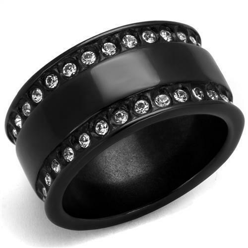 Jewellery Kingdom Ladies Band Cubic Zirconia 10mm Stainless Steel Cubic Zirconia Tarnish Thumb Ring (Black) - Jewelry Rings - British D'sire Main image