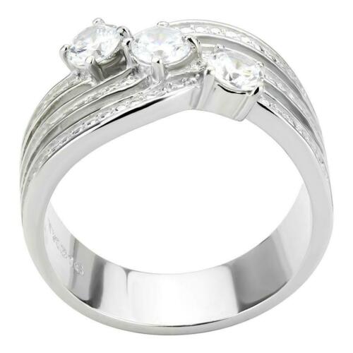 Jewellery Kingdom Ladies Band Cubic Zirconia 3 Solitaires Trio Stainless Steel 3CT Ring (Silver) - Jewelry Rings - British D'sire
