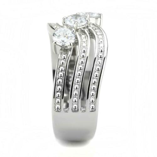 Jewellery Kingdom Ladies Band Cubic Zirconia 3 Solitaires Trio Stainless Steel 3CT Ring (Silver) - Jewelry Rings - British D'sire